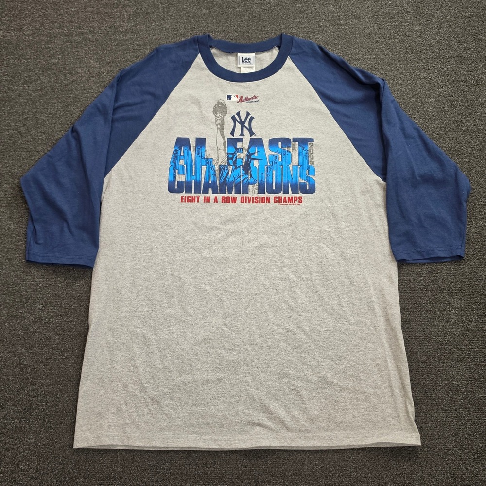 Vtg New York Yankees Lee Sports Shirt Men XL Gray Blue 2005 East Champions Y2k